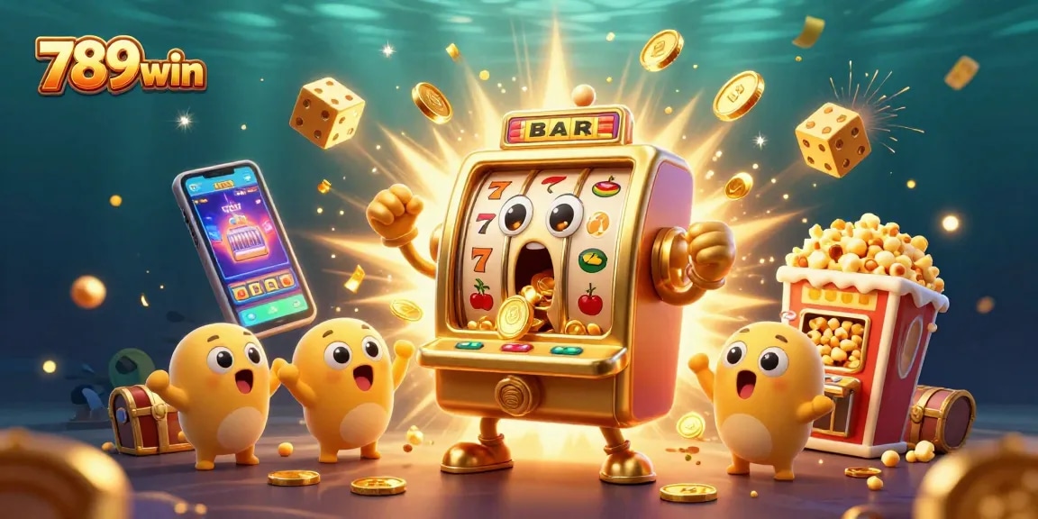 Spin to win at 789win with a joyful golden slot machine celebrating a jackpot.