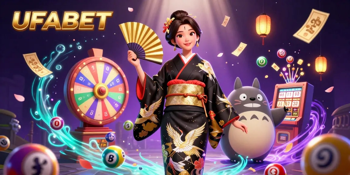 Win big at UFABET with stunning visuals and dynamic gaming elements in a vibrant casino backdrop.