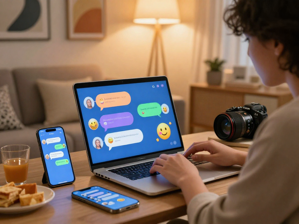 Engaging ai porn chat experience with interactive avatars and emojis in a cozy setting.