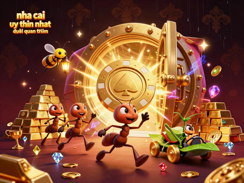 Experience the thrill of nha cai uy tin nhat được quan tâm with ants carrying a giant poker chip in a vibrant heist.