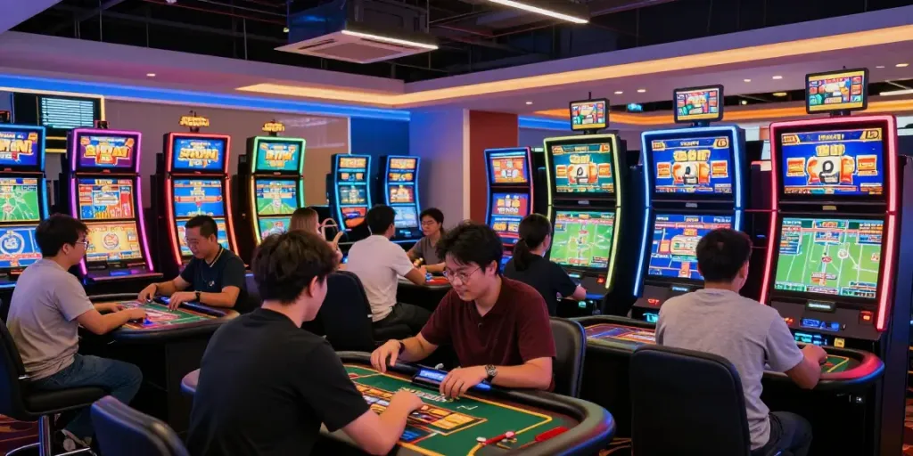 Engaging gaming atmosphere at gem88.com, showcasing diverse players enjoying various online casino games.