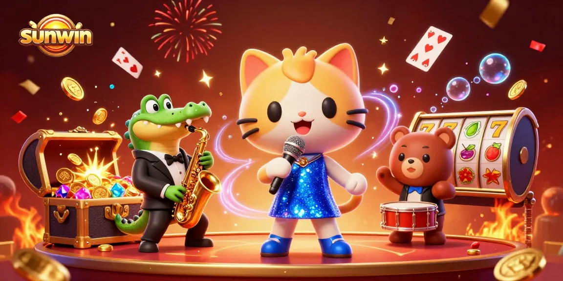 Experience the magic of sunwin with jazz-singer cat and friends in a vibrant casino scene
