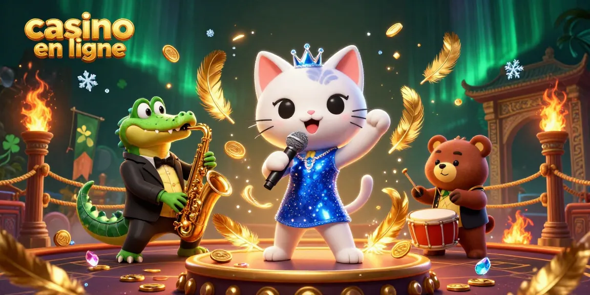 Jouer avec style au casino en ligne, avec un chat chanteur, un crocodile musicien et un ours à la batterie.