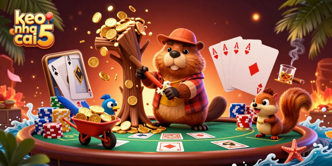 Engaging scene featuring keo nha cai 5 with characters collecting coins while playing poker