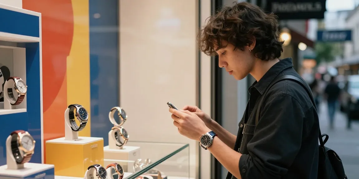 Stylish individual exploring luxury clone watches in a chic boutique setting, showcasing high-quality replicas.