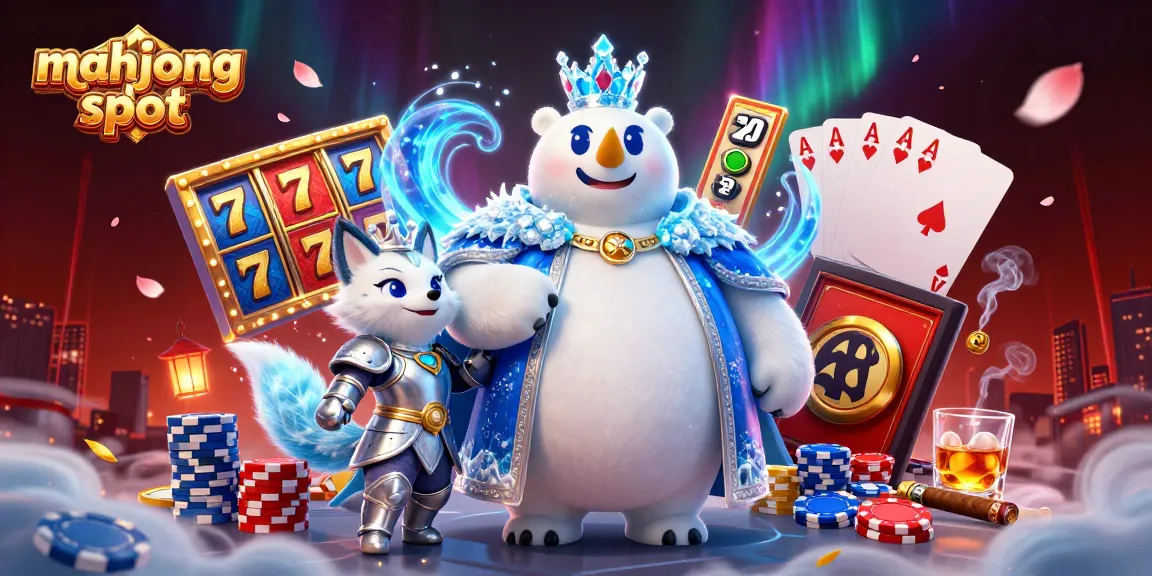 Engage with mahjong slot excitement in this lively, cartoonish casino scene featuring vibrant slot reels and interactive gameplay.