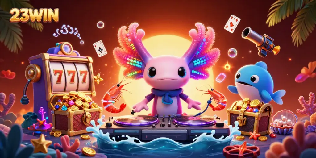 Experience thrilling gameplay at 23WIN featuring neon characters and vibrant casino elements.