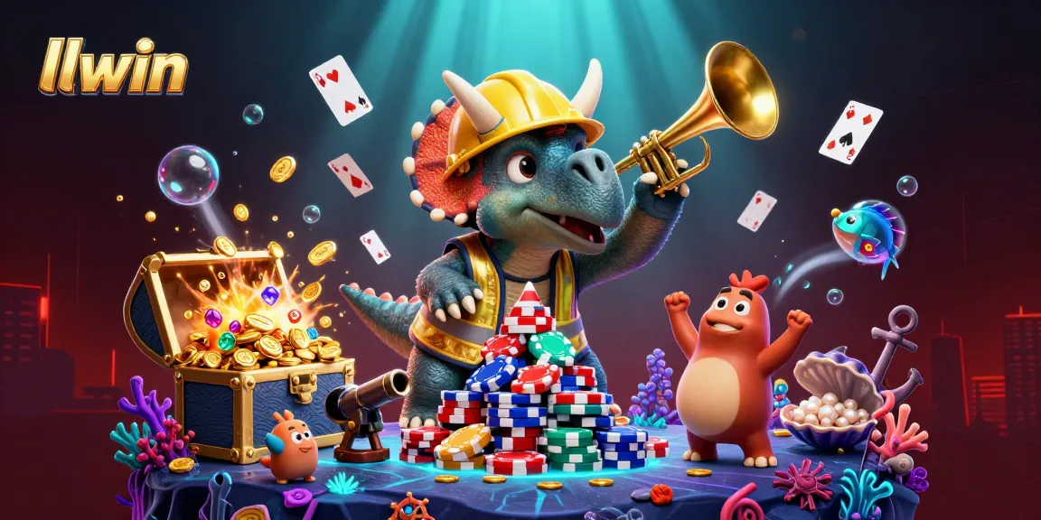 Experience llwin's animated casino with playful dinosaurs and poker excitement.